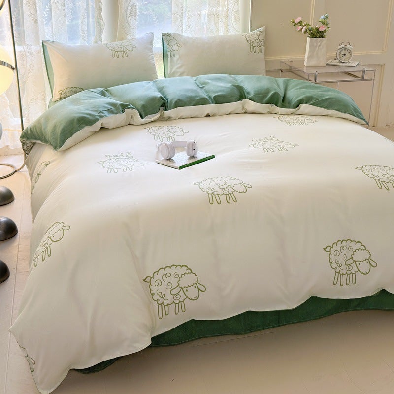 Four-Piece Bed Sheet Set, Washed Quilt Cover, Three-Piece Set For Student Dormitory, Brushed Single-Piece Quilt Cover, Cartoon Bedding - Image 1