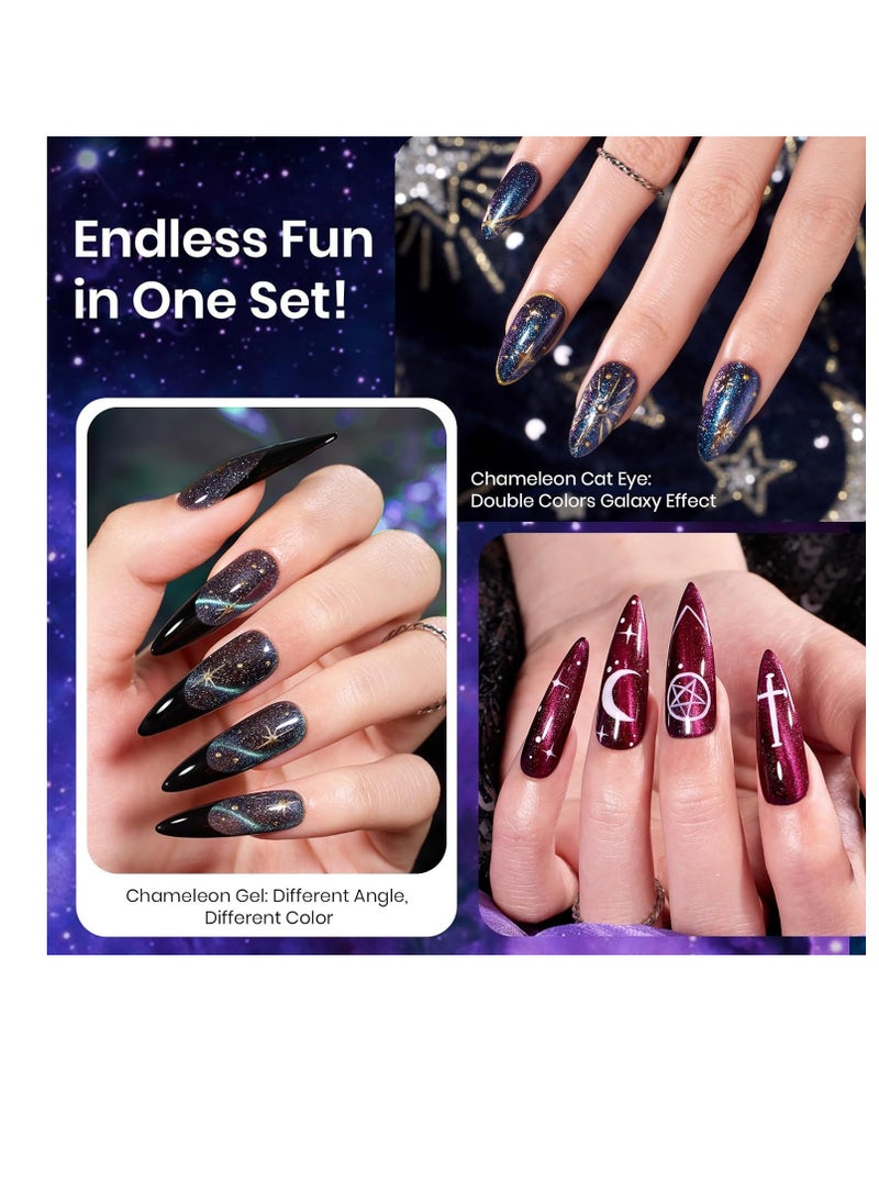 beetles Gel Polish Beetles Milky Way Glitter Gel Nail Polish Set - 6Pcs Black Purple Blue Galaxy Gel Polish Kit Soak Off UV Lamp Cat Eyes Magnet Color Changing Sparkling Phantom Chameleon Gel Gift for Women Girls  - Image 4