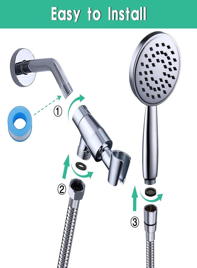 V-Sincerity All Metal Hand Held Shower Head with Hose and Holder, Made with Stainless Steel and Brass, High Pressure Handheld Showerhead, Adjustable Bracket, Extra Long Flexible Hose (Polished Chrome) - Image 5