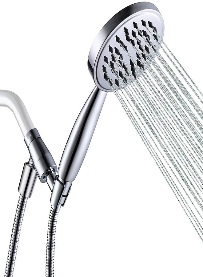 V-Sincerity All Metal Hand Held Shower Head with Hose and Holder, Made with Stainless Steel and Brass, High Pressure Handheld Showerhead, Adjustable Bracket, Extra Long Flexible Hose (Polished Chrome) - Image 1