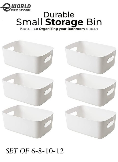 Plastic Storage Bins Multiuse Desk Cabinet Organizer with Built in Handle, Available in Set of 6, 8, 10 and 12