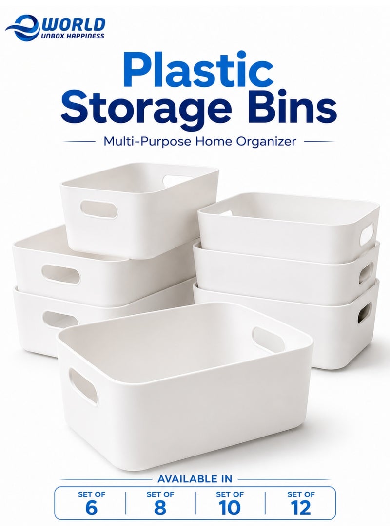 Eworld Plastic Storage Bins Multiuse Desk Cabinet Organizer with Built in Handle, Available in Set of 6, 8, 10 and 12 - Image 1