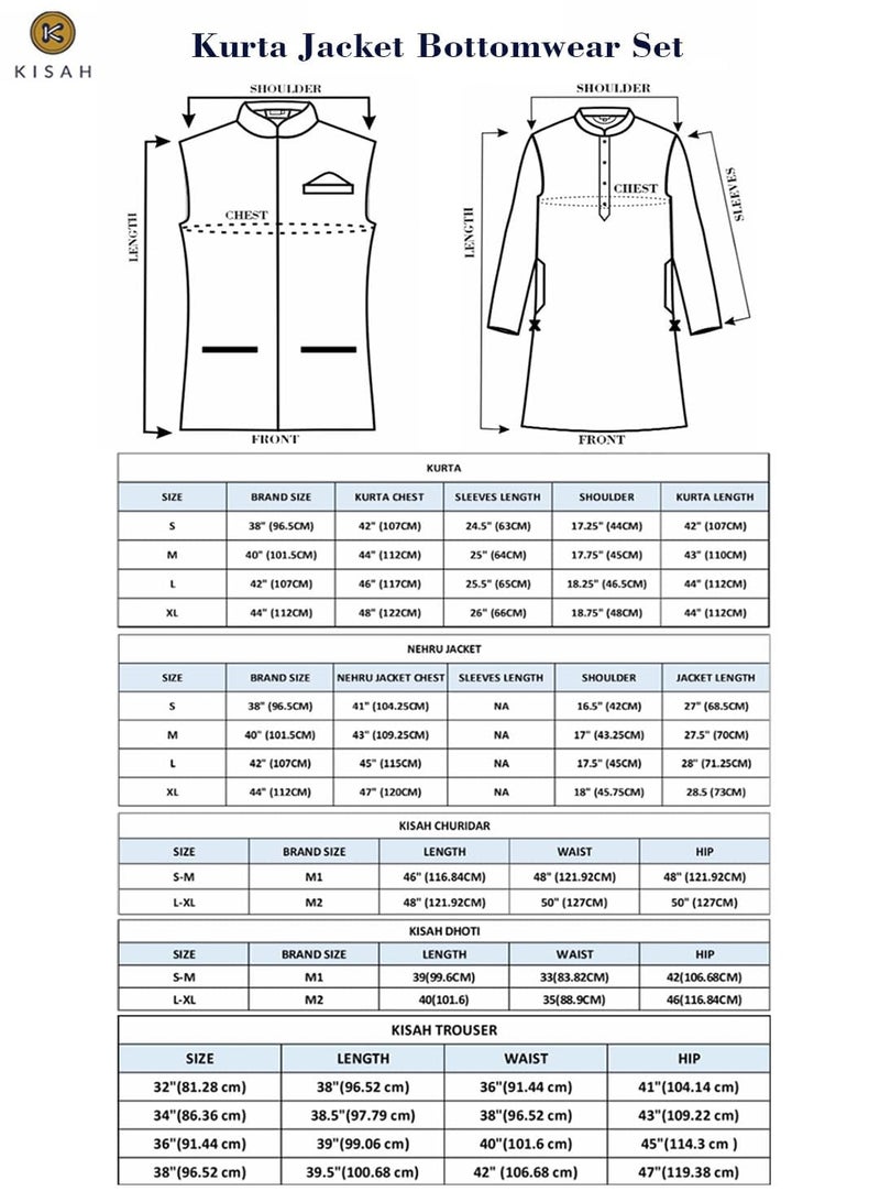 KISAH Men's Kurta Jacket Trouser Set, Black Cotton Blend, Woven Design Regular Fit Mandarin Collar Long Sleeves (L) - Image 3
