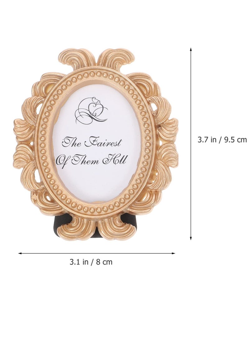 Excefore - Mini Vintage Photo Frames, 2 Pcs Oval Shaped Baroque Picture Frames, Vintage Picture Frame Antique Photo Frame, Tabletop Picture Display Stand, for Home Office Bedroom Living Room (White Golden) - Image 1