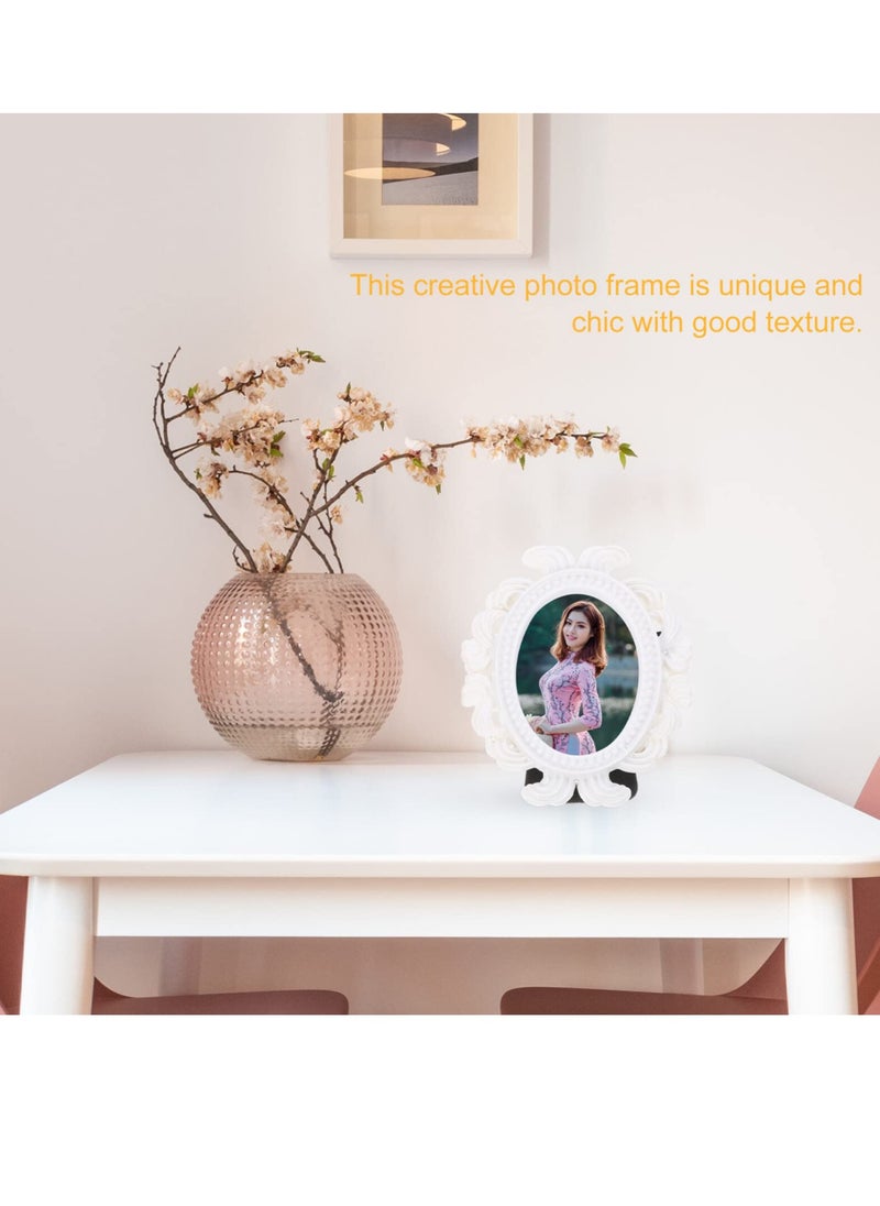 Excefore - Mini Vintage Photo Frames, 2 Pcs Oval Shaped Baroque Picture Frames, Vintage Picture Frame Antique Photo Frame, Tabletop Picture Display Stand, for Home Office Bedroom Living Room (White Golden) - Image 1