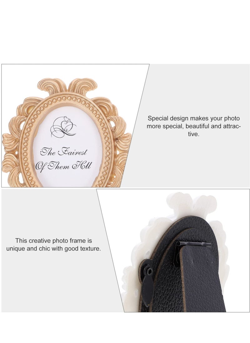 Excefore - Mini Vintage Photo Frames, 2 Pcs Oval Shaped Baroque Picture Frames, Vintage Picture Frame Antique Photo Frame, Tabletop Picture Display Stand, for Home Office Bedroom Living Room (White Golden) - Image 1