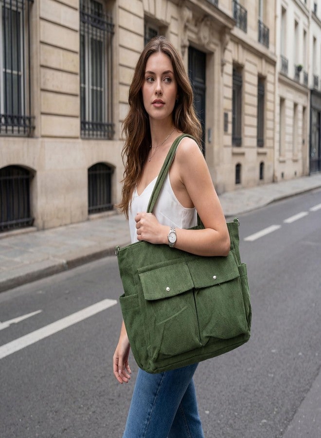 VODIU Corduroy Tote Bag for Women Casual Large Capacity Shoulder Handbag with Zipper, Womens Crossbody Bags with Pockets - Image 2
