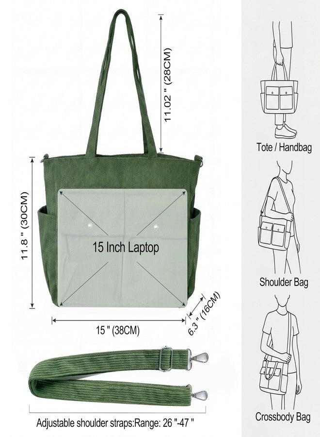 VODIU Corduroy Tote Bag for Women Casual Large Capacity Shoulder Handbag with Zipper, Womens Crossbody Bags with Pockets - Image 3