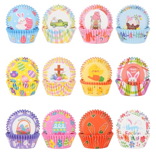 Qumenan 600 Pack Easter Cupcake Liners Baking Cups Standard Size Muffin Liners for Easter Spring Birthday Party Candy Cake Decorations Supplies(12 Styles) - Image 1