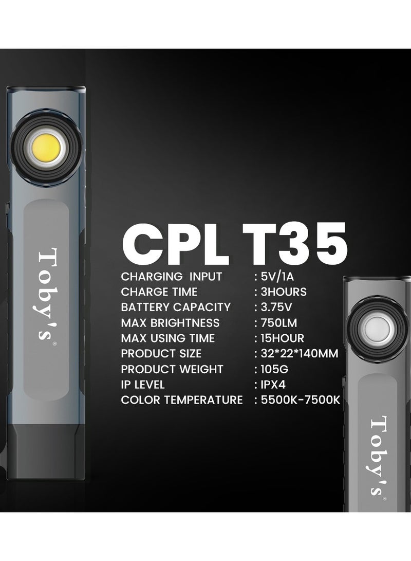 توبيز مصباح عمل LED مسطح مغناطيسي CPL-T35 من Toby’s، مصباح يدوي قابل لإعادة الشحن مع ضوء COB أحمر وأبيض - شحن سريع من النوع C - صغير الحجم للتخييم وتسلق الجبال والإصلاح وركوب الخيل ليلاً - Image 5