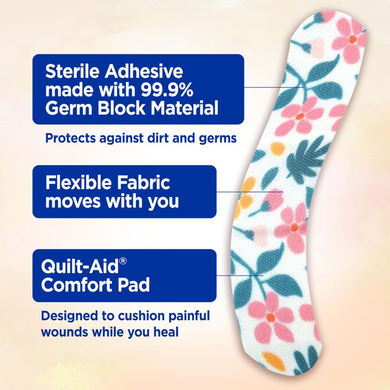 Band-Aid لصقات باند-أيد ماركة القماش المرن، حماية مرنة مريحة ورعاية للجروح للقطع والخدوش الطفيفة، لاصق الإسعافات الأولية بتصميم زهور برية، أحجام متنوعة، 30 قطعة - Image 3