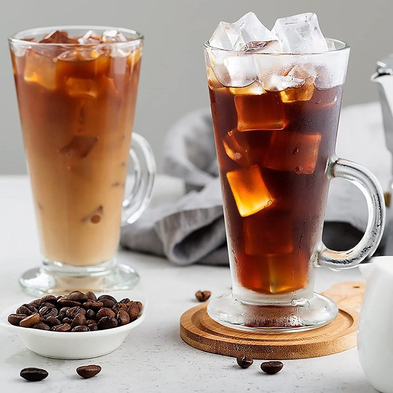 ConvertKitchen Glass Tall Irish Coffee Mugs with Handle Set of 2 Clear Large Cup for Juice Tea Cappuccino Hot Chocolate Cold Beverages 280ml - Image 4