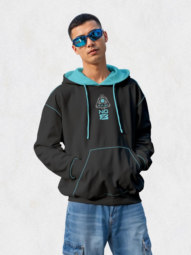 crazymonk Men's Cotton Printed Full Sleeve Oversized Kaiju No.8 Hoodie - Black - S Size - Image 2