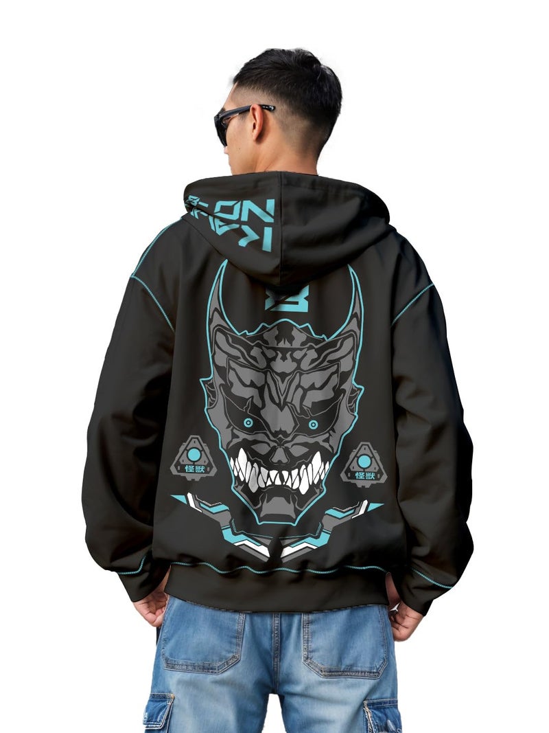 crazymonk Men's Cotton Printed Full Sleeve Oversized Kaiju No.8 Hoodie - Black - S Size - Image 1
