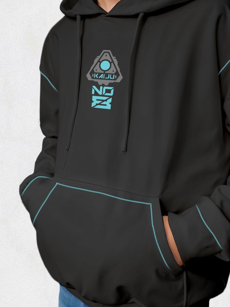 crazymonk Men's Cotton Printed Full Sleeve Oversized Kaiju No.8 Hoodie - Black - S Size - Image 5