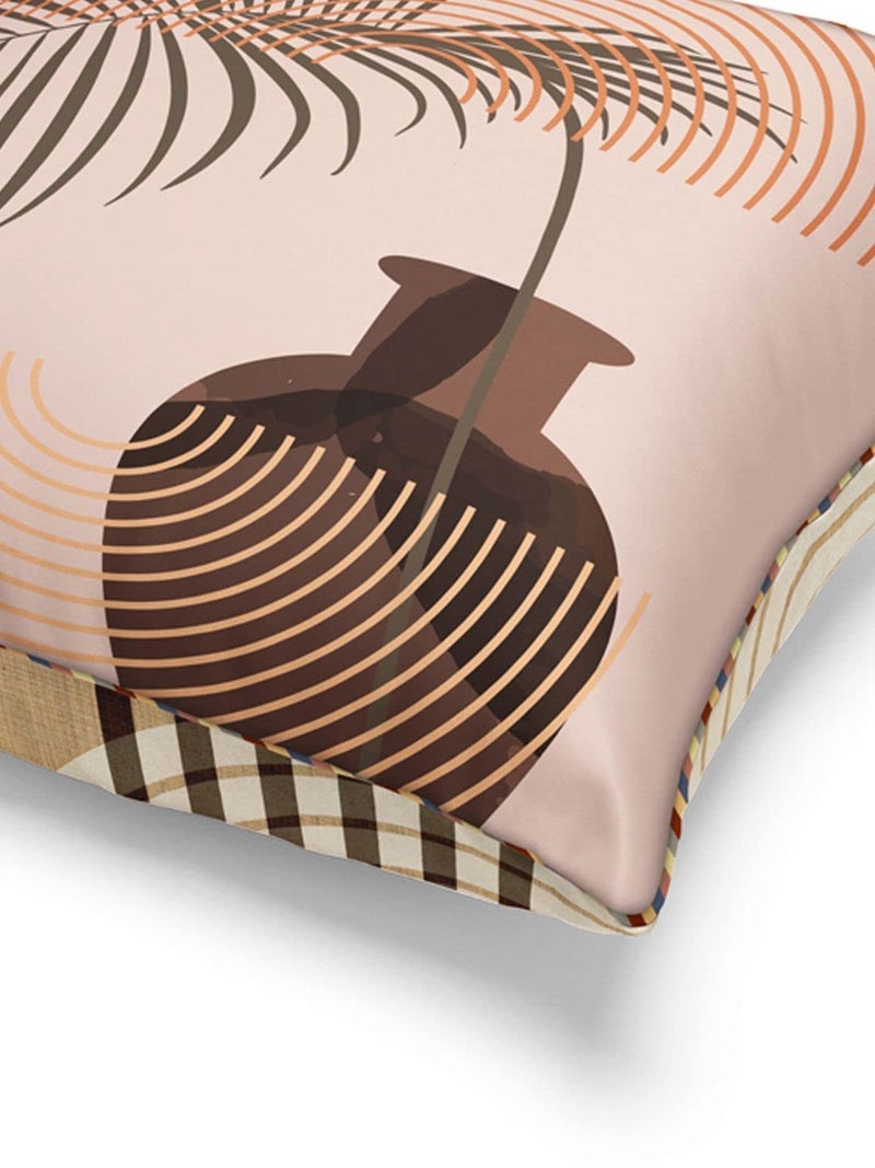 BIANCA Designer Reversible Printed Silk Linen Cushion Covers -2pc 16 X16 Set (Suzane) | with Contrast Front & Back Digital Print | - Hidden Zipper Floral-Geometric-Earthy/Beige - Image 5