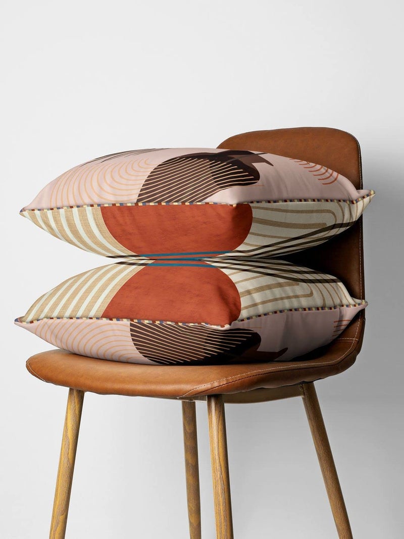 BIANCA Designer Reversible Printed Silk Linen Cushion Covers -2pc 16 X16 Set (Suzane) | with Contrast Front & Back Digital Print | - Hidden Zipper Floral-Geometric-Earthy/Beige - Image 2