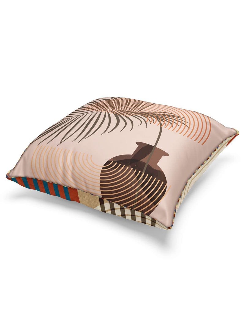 BIANCA Designer Reversible Printed Silk Linen Cushion Covers -2pc 16 X16 Set (Suzane) | with Contrast Front & Back Digital Print | - Hidden Zipper Floral-Geometric-Earthy/Beige - Image 3