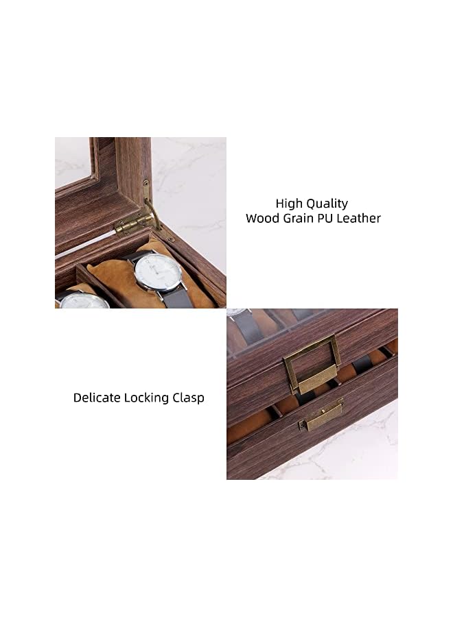 IAF Slot PU Leather Watch Box Organizer for Man, Watch Box Display Case with Transparent Top - Image 3