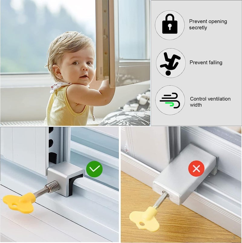 DIOXIT Dioxit 8 Sets Adjustable Sliding Window Locks Aluminum Alloy Window Door Frame Security Locks with Key for Home and Office SingleLock 8 Sets  - Image 5