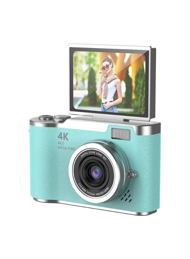 كاميرا رقمية بتقنية CCD للزووم الرقمي، 48 ميجابكسل 4K، شاشة قابلة للطي 180 درجة، كاميرا سيلفي محمولة للطلاب، أخضر - Image 1