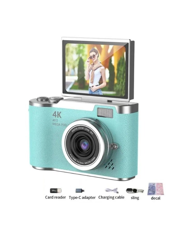 كاميرا رقمية بتقنية CCD للزووم الرقمي، 48 ميجابكسل 4K، شاشة قابلة للطي 180 درجة، كاميرا سيلفي محمولة للطلاب، أخضر - Image 3