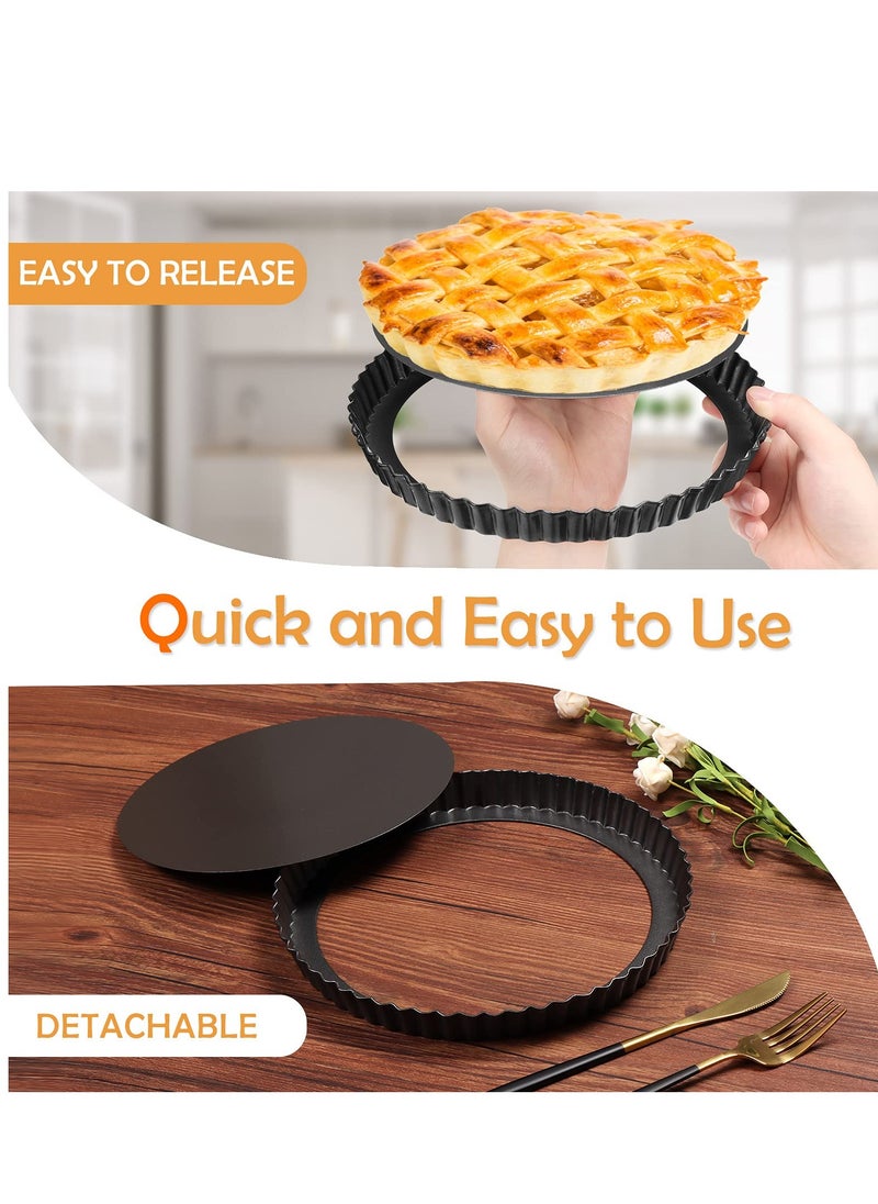 SYOSI - Quiche Pan, 8.7 Inch with Removable Bottom Fluted Tart Pan, Mini Tart Tins for Baking, Nonstick Round Tart Pie Pan, Pie Dish for Mousse Cakes, Kitchen Reusable Baking Tools (8 Inch) - Image 1