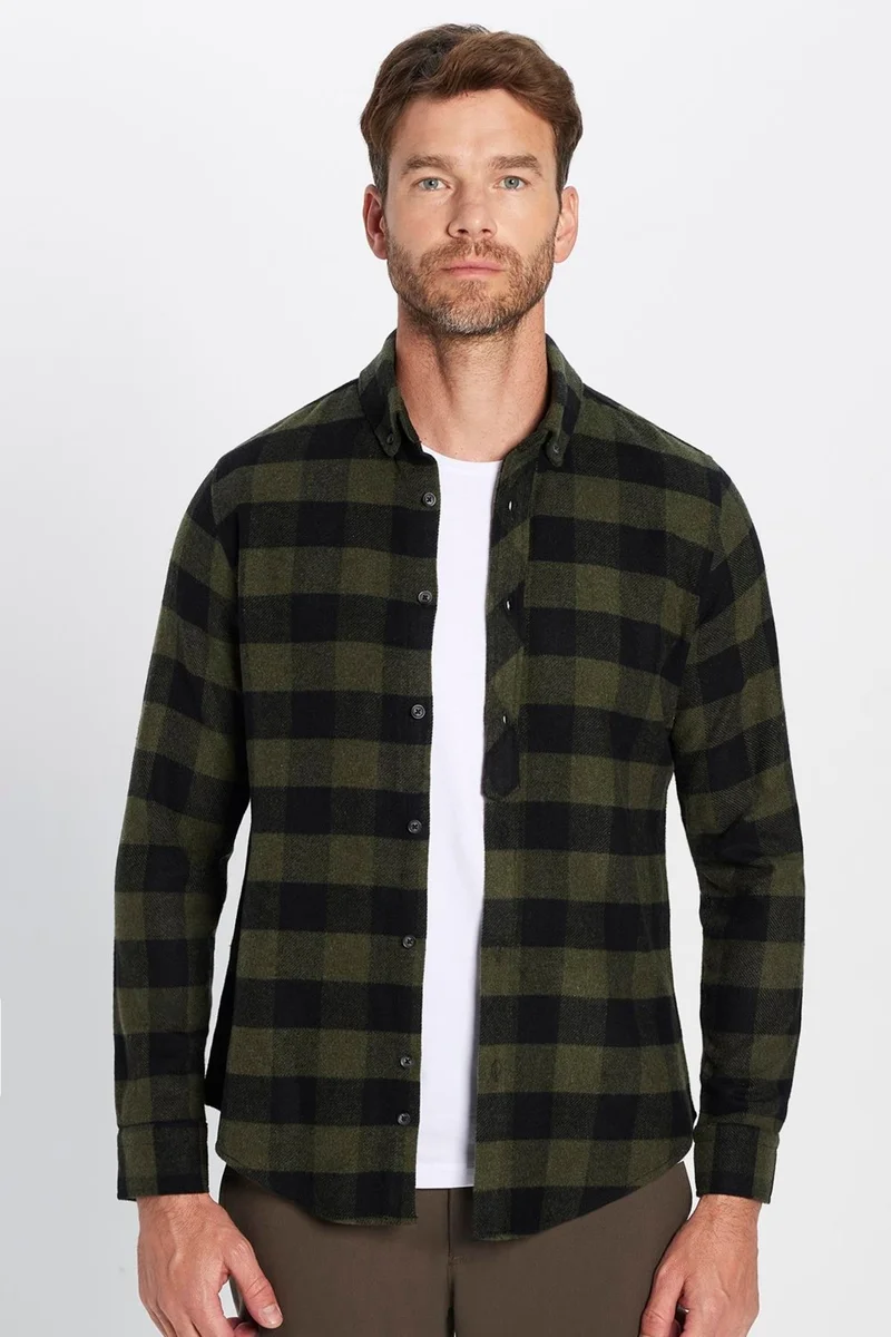 Tudors Men's Slim Fit Slim Fit Lumberjack Button-down Collar Checkered Winter Shirt