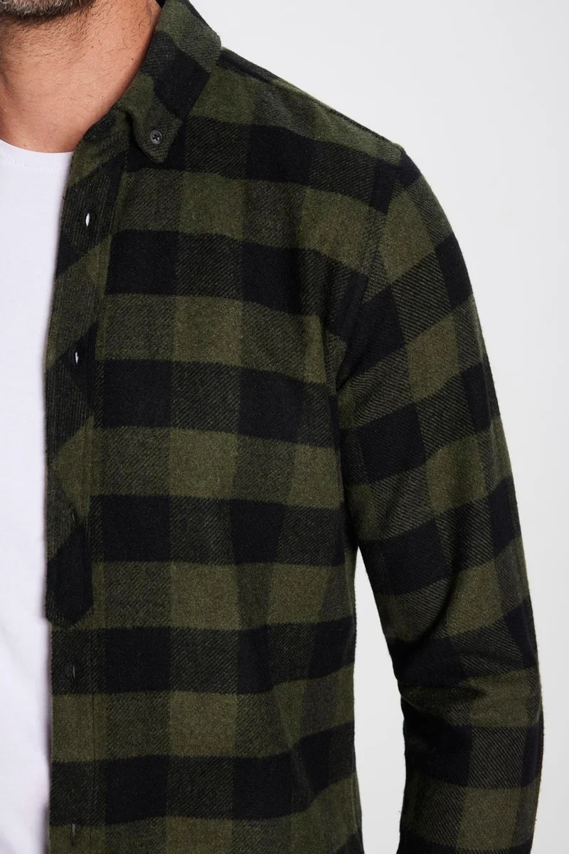 Tudors Men's Slim Fit Slim Fit Lumberjack Button-down Collar Checkered Winter Shirt