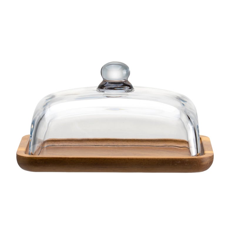 MKLZ Glass Butter Dish with Lid Clear Domed Cheese Dish with Handle Large Butter Keeper Saver with Cover for Table Kitchen Countertop Refrigerator