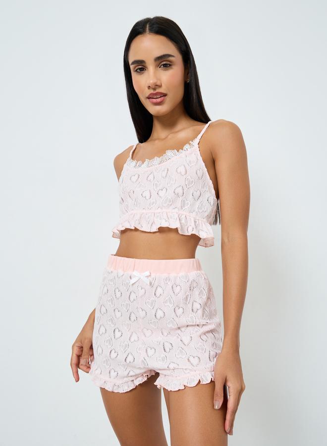 Styli Heart Pattern Knit Crop Top and Shorts Set - Image 2