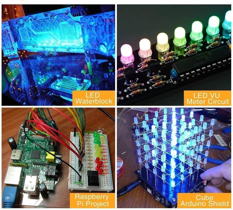 MCIGICM (100 قطعة) ثنائيات ضوء LED 5 مم، مجموعة دوائر LED متنوعة لمشاريع العلوم التجريبية (متعددة الألوان - 5 ألوان) - Image 2