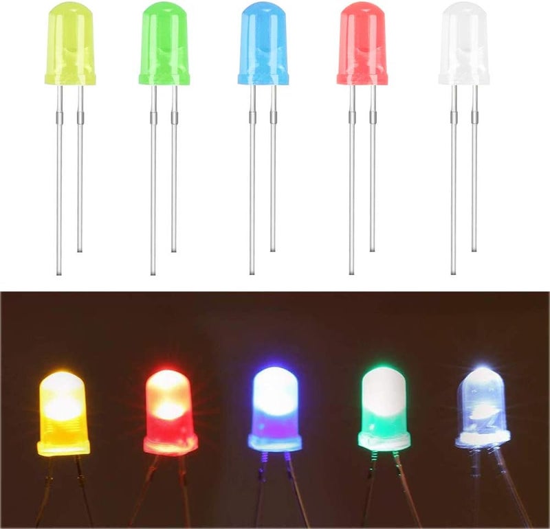 MCIGICM (100 قطعة) ثنائيات ضوء LED 5 مم، مجموعة دوائر LED متنوعة لمشاريع العلوم التجريبية (متعددة الألوان - 5 ألوان) - Image 1