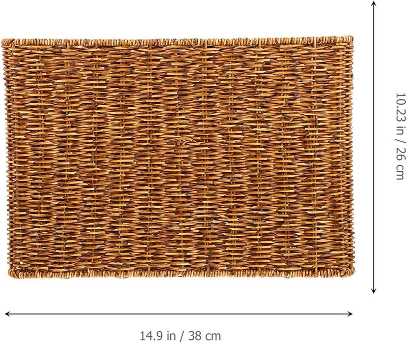 comfrt Rattan Storage Basket Simulation Woven Magazine Files Book Holder Rectangular Basket Bin Laundry Tote Basket for Bedroom Living Room Home - Image 4