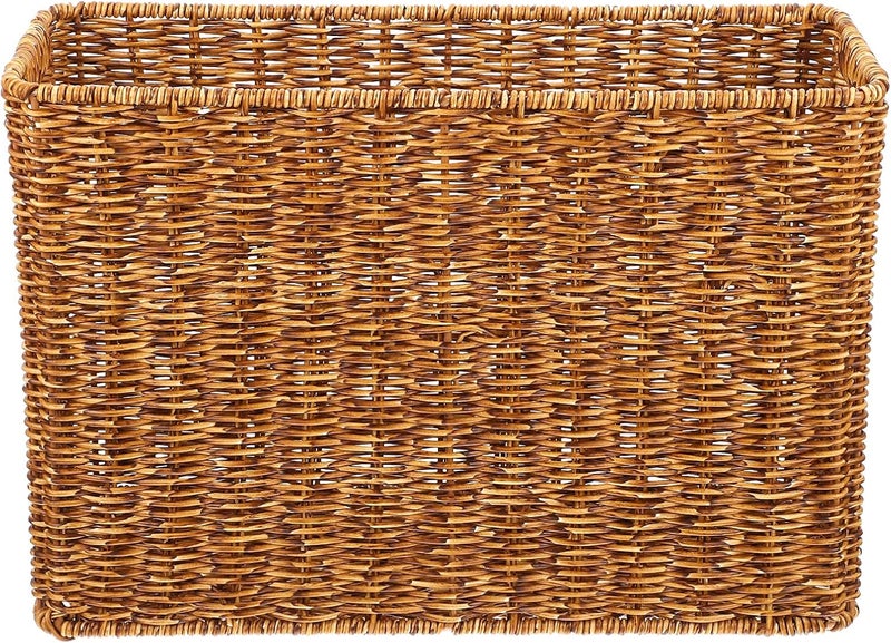 comfrt Rattan Storage Basket Simulation Woven Magazine Files Book Holder Rectangular Basket Bin Laundry Tote Basket for Bedroom Living Room Home - Image 1