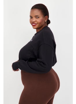 Reebok Women Plus Size V Neck Long Sleeve Outdoor Sweatshirt, Black  - Image 2