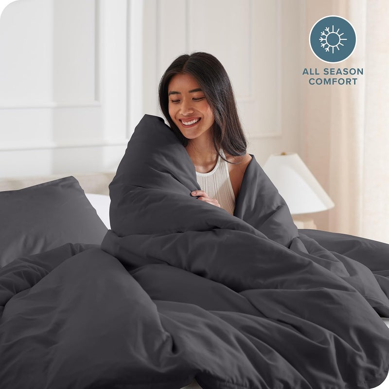 Bare Home غطاء لحاف بحجم كامل - مجموعة فاخرة 1800 سوبر ناعمة - خفيفة الوزن، تبريد - غطاء لحاف ناعم وقابل للتنفس (كامل، رمادي حديد مزور) - Image 3