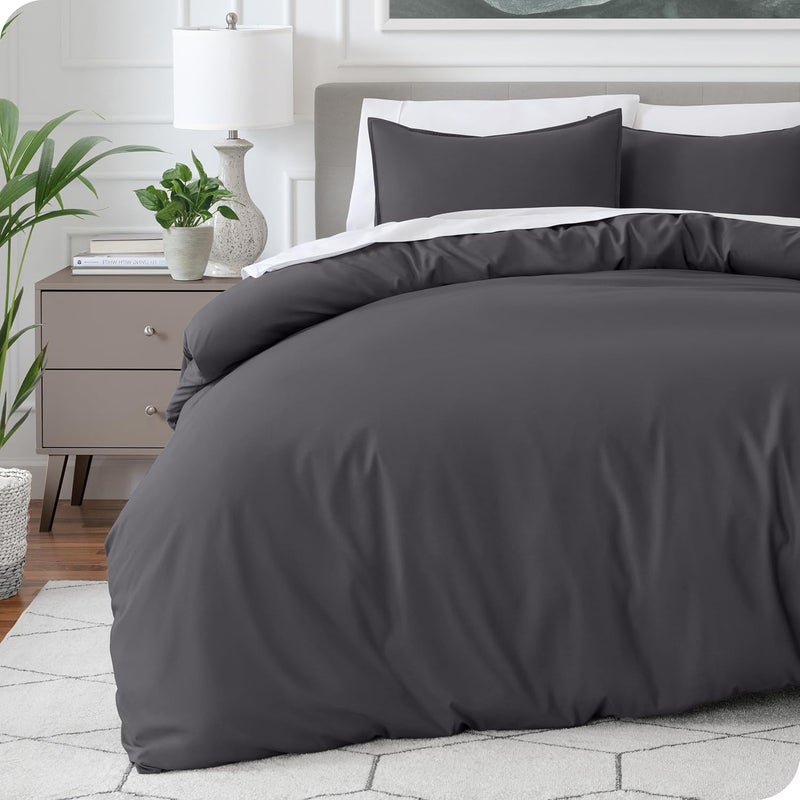 Bare Home غطاء لحاف بحجم كامل - مجموعة فاخرة 1800 سوبر ناعمة - خفيفة الوزن، تبريد - غطاء لحاف ناعم وقابل للتنفس (كامل، رمادي حديد مزور) - Image 1