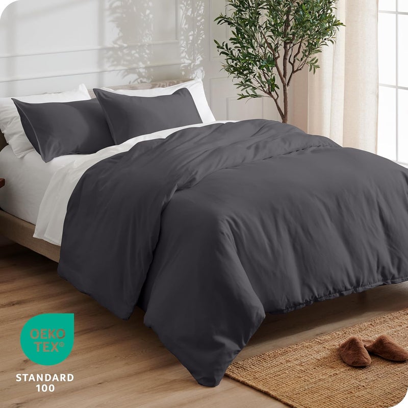 Bare Home غطاء لحاف بحجم كامل - مجموعة فاخرة 1800 سوبر ناعمة - خفيفة الوزن، تبريد - غطاء لحاف ناعم وقابل للتنفس (كامل، رمادي حديد مزور) - Image 4