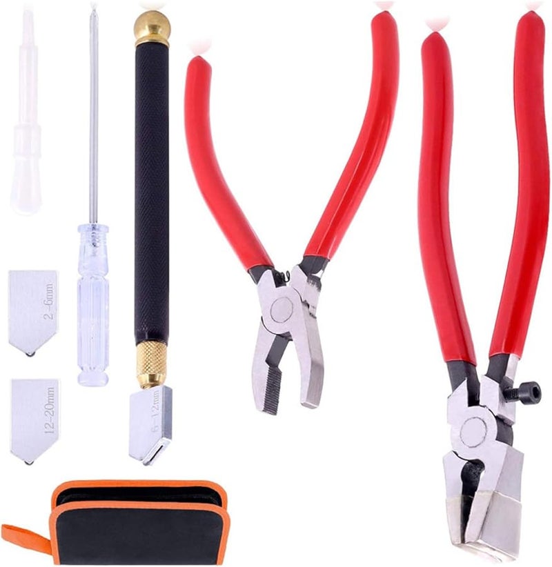 أداة قطع الزجاج المحترفة مع كماشة التشغيل وقاطعة الزجاج وكماشة التلميع لزجاج الفسيفساء الملون - Image 2