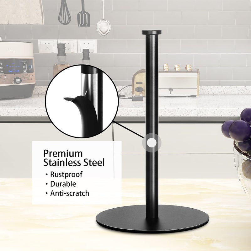 OBODING Paper Towel Holder Countertop, OBODING, Black Kitchen Paper Towel Holder Stand for Kitchen and Bathroom Organization and Storage, Paper Towel Holders for Standard and Large Size Rolls (Black) - Image 4