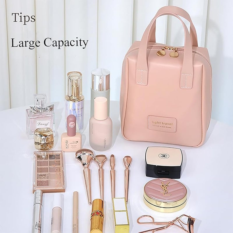 Travel Makeup Bag, Large Capacity Cosmetic Bags, Waterproof Portable Pouch, Open Flat Toiletry Bag Make up Organizer with Divider and Handle for Women and Girls (Pink) - Image 2