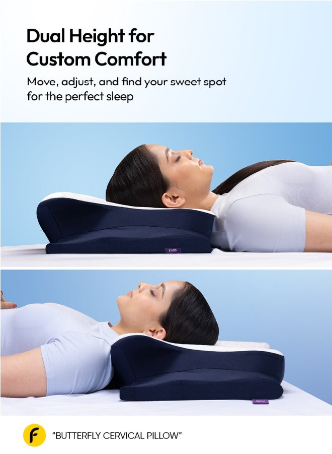 Frido Cervical Butterfly Pillow, Orthopedic Memory Foam Pillow For Neck & Shoulder Pain, Ergonomic Contours, Dual Height Options, Pillow For Side Sleepers With Arm Support, Blue, Pack Of 1 - Image 4