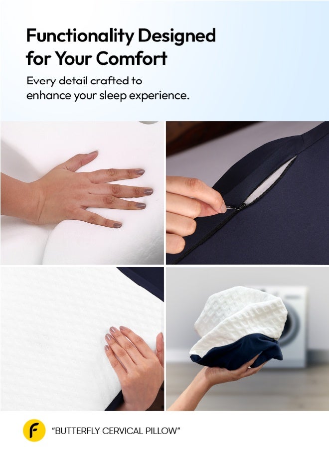 Frido Cervical Butterfly Pillow, Orthopedic Memory Foam Pillow For Neck & Shoulder Pain, Ergonomic Contours, Dual Height Options, Pillow For Side Sleepers With Arm Support, Blue, Pack Of 1 - Image 5