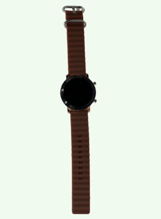 Undefined A Modern Elegant Black Sports Watch With A Gold Frame And A Brown Bracelet - Image 2