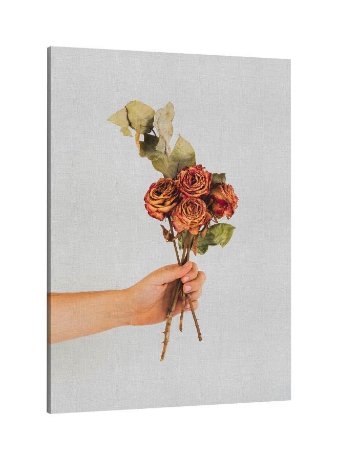 RKN Holding Rose Printed Framed Canvas Wall Art White/Beige/Green 60x80centimeter - Image 2