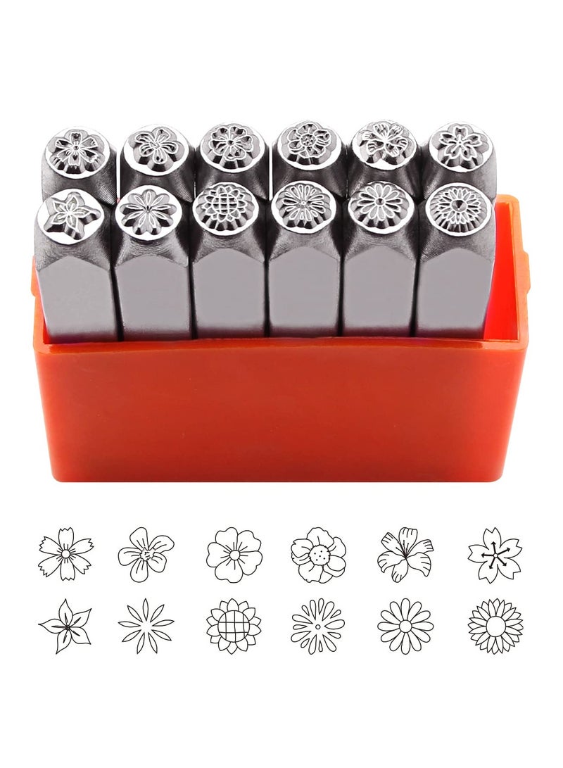 KASTWAVE 12pcs Flower Design Metal Stamp Set, 6MM (1/4”) Animal Theme Metal Punch Stamp Kit DIY Arts and Crafts Supplies Stamping Accessories, Leather, Wood - Image 1