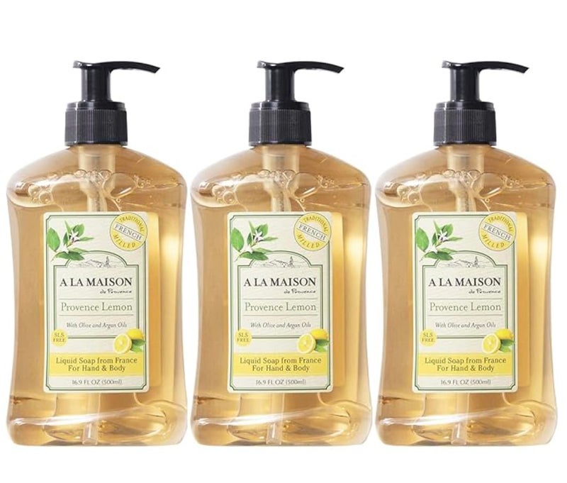 A LA MAISON Provence Lemon Liquid Hand Soap 16.9 Fl Oz - Natural Hand Wash Made with Essential Oils - Biodegradable, Plant-Based, Vegan, Cruelty-Free, Alcohol & Paraben Free (3 Pack) - Image 1