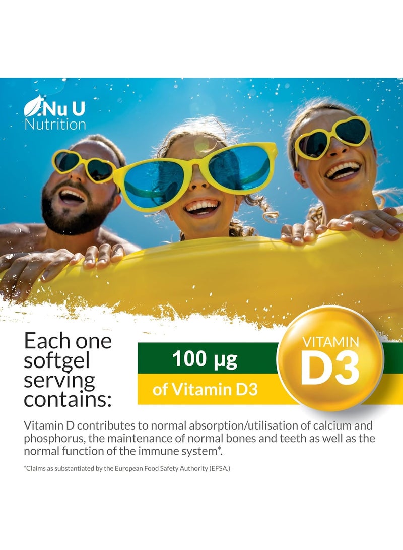 Nu U Nutrition Vitamin D3 4000IU Tablets for Immune Support, Bone Health & Overall Wellbeing - Gluten Free, Vegetarian Friendly, Ideal for Seasonal Supplementation- 365 Softgel Capsules - Image 5