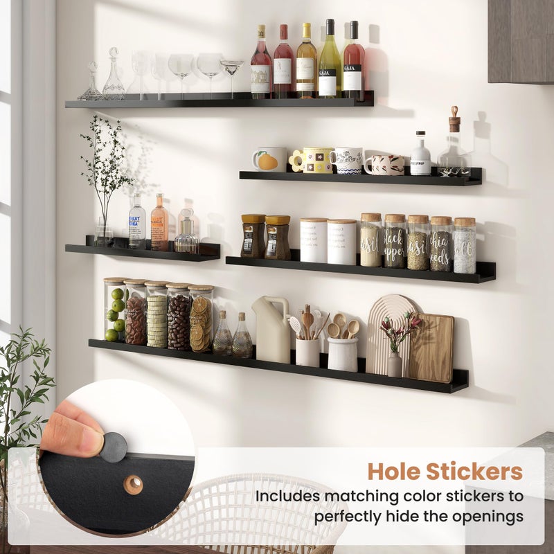 Fun Memories Picture Ledge Shelves Set of 2, 24 Inch Rustic Wall Mounted Floating Shelves with Lip for Home Storage and DÃ©cor in Bathroom, Kitchen, Nursery, Bedroom, Living Room, Black - Image 5